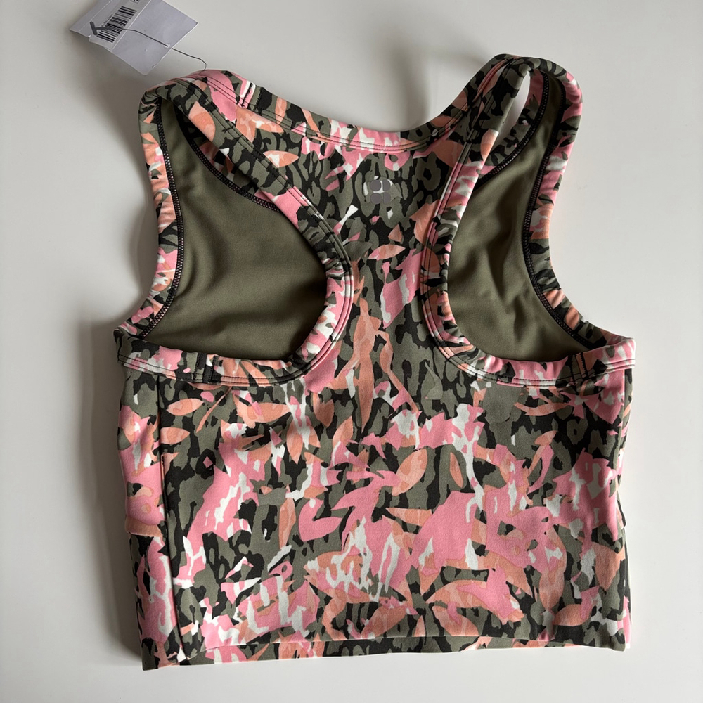 NWT Women's Sweaty Betty Sports Bra XXS Pink Green Floral Texture Print - Picture 4 of 4